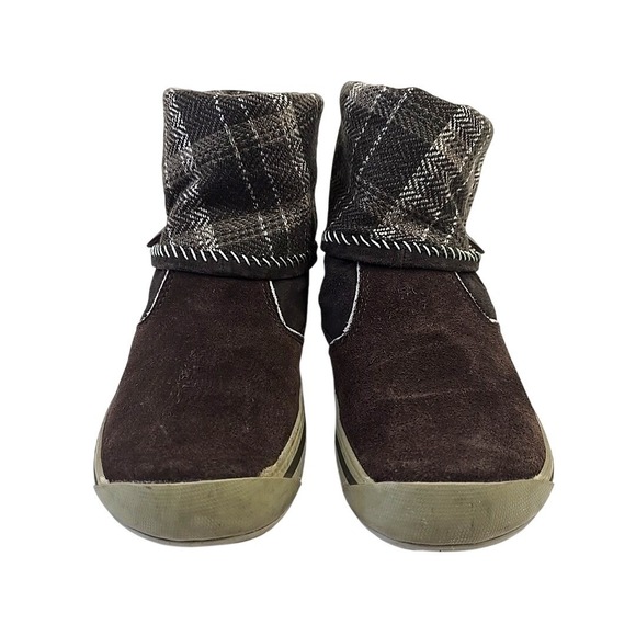 Smart Wool Timberland Women's 6.5 Suede Plaid Roll Down Button Boots - Picture 2 of 12